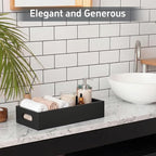 2 Pcs Bathroom Basket Wooden Toilet Tank Paper Basket with Handle Black Bathroom Decor Box Back of Toilet Storage Organizer for Bedroom Vanity Kitchen Countertop Dresser Shelf Decor