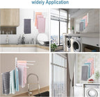 6-Arm Stainless Steel Swivel Towel Rack with Hook: Wall-Mounted, Rustproof Space-Saver for Bathroom & Kitchen-180° Rotation, 14kg Capacity(White)