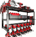 Power Tool Organizer Wall Mount, 150Lbs 3 Layer Metal Tool Storage Rack with 7 Cordless Drill Holder Heavy Duty, Battery Drills Storage Tool Organizer for Workshop,Garage,Tool Room,Pegboard