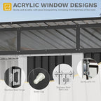 DWVO 9x4 FT Outdoor Storage Shed with Acrylic Windows, Utility Tool Shed Metal Storage Garden Shed with Door & Lock for Bike Storage, Waterproof Trash Shed for Backyard Garden Patio, Dark Dray