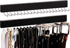 StorageWorks Tie Rack with 20 Hooks, 2-Pack Wall-Mounted Wooden Hangers for Neckties, Belts, Hats, Black