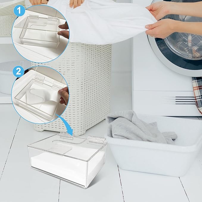 Earth Breeze Laundry Detergent Sheets Organizer - Clear Acrylic Dispenser with Lid for Laundry Room