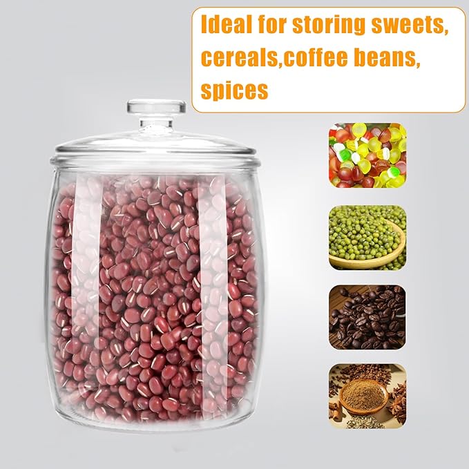 1/2 Gallon glass jars, Cookie Jar & Candy Jar with Lid, Large Food Storage Container,glass jar with lid for Buffet, Coffee & Flour, Laundry Room Storage & Pantry 2pcs
