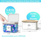 2 Pack Laundry Pods Container and Dryer Sheet Holder for Laundry Room Organization, Laundry Pod Up Holder with 30 Labels and Scoops, Laundry Detergent Powder Container, Scent Booster Holder