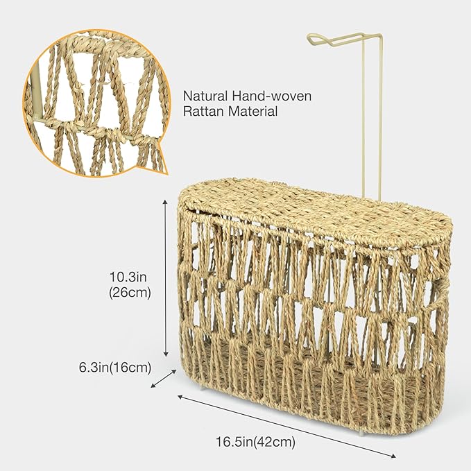 Toilet Paper Storage Basket with Lid Wicker Toilet Paper Holder for Up to 6 Mega Rolls Natural Hand Woven Rattan Toilet Paper Roll Storage Holder for Bathroom Basket Organizer