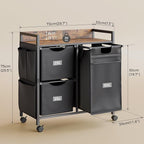 Laundry Sorter with 3 Sections, Laundry Hamper with Wheels, Laundry Basket with Small Side Pockets and Pull-Out Removable Liners,for Laundry Room Bedroom Bathroom (100L)