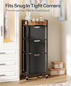 HOOBRO Vertical Laundry Hamper with Wheels, Slim 3 Section Laundry Sorter, Space Saving Rolling Laundry Cart with Removable Bags & Shelf, Laundry Basket for Bathroom, Bedroom, Rustic Brown