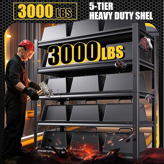 5-Tier Garage Shelving Heavy Duty, 3000LBS Garage Shelves, Adjustable Metal Shelving Unit, Garage Storage Shelves, Utility Storage Rack Shelf, Shelves for Garage Storage, 72" H×45.7" W×20" D
