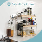 Bathroom Counter Organizer, 3-Tier Standing Storage Shelf with Basket, Wood Tray for Skincare Vanity Organizer