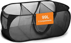 Foldable Laundry Baskets, Collapsible Mesh Laundry Hamper, Durable Pop Up Laundry Basket, 3 Compartments Clothes Hampers for Laundry, Easy to Carry & Sort for Dorm, Home, Kids Room, Travel Black
