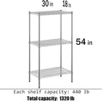 18" Deep x 30" Wide x 54" Height Wire Shelving Kit | 3-Tier | NSF Commercial Storage Rack Unit