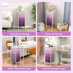 Storage Cart, Rolling Utility Cart with 10 Drawers, Portable Handles & Lockable Wheels, Mobile Paper Toys Storage Organizer Large Capacity for Home Office School Teacher (Purple Gradient)
