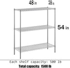 18" Deep x 48" Wide x 54" Height Wire Shelving Kit | 3-Tier | NSF Commercial Storage Rack Unit