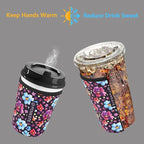 Reusable Neoprene Insulator Sleeve for Iced Coffee & Cold Soda, Coffee Sleeves for Iced & Hot Drinks, Cold Beverage Cooler Compatible with Starbucks, Dunkin (Purple Garden, Large: 32oz)