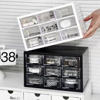Feadily 1PCS Large Drawer Organizer for Desk, Desktop Drawer Organizer with 9 Clear Drawers, Plastic Desktop Storage Drawers 10.04 Inch x 6.30 Inch x 6.10 Inch, White