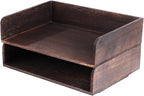 2 Pcs Stackable Desk Tray, Wood Document Organizer, Retro Brown Desktop Accessories with Open Front Design, Wooden Folder Organization Rack Desk Tray for Office, Home, 12.4 x 9.4 x 3.5 in