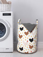 Ambesonne Hen and Chicks Laundry Bag, Farm Themed Continuous Pattern with Cartoon Domestic Birds and, Hamper Basket with Handles Drawstring Closure for Laundromats, 13" x 19", Black Brown