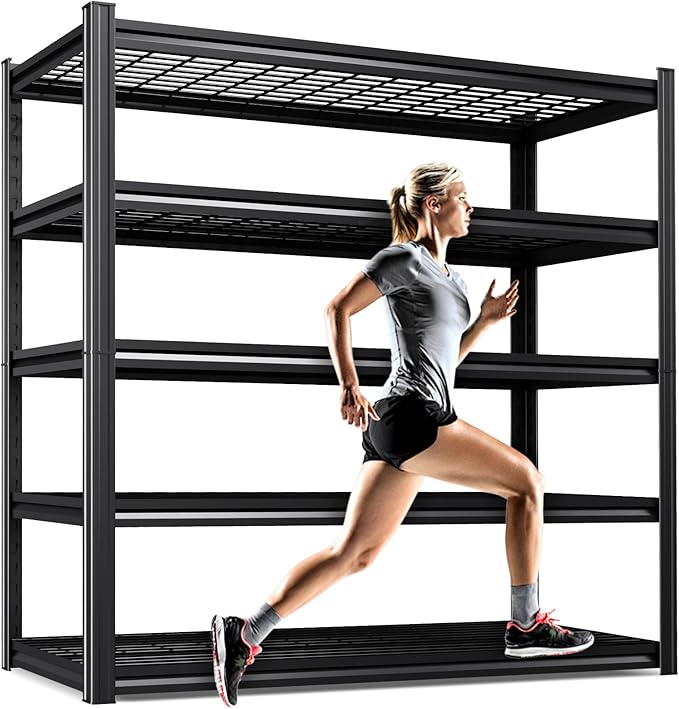 5 Tier Heavy Duty Garage Shelving, 2500LBS Adjustable Metal Storage Shelves, Boltless Industrial Shelving Unit for Garage, Basement, Warehouse, Pantry, Closet, Kitchen, 78"x 46"x 20" Black