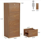 Tribesigns 4-Drawer File Cabinet with Lock, Locked File Cabinet with Key, Tall Wooden Filing Cabinets for Home Office, Vertical Office Storage for Legal Size/Letter/A4/Files, Brown