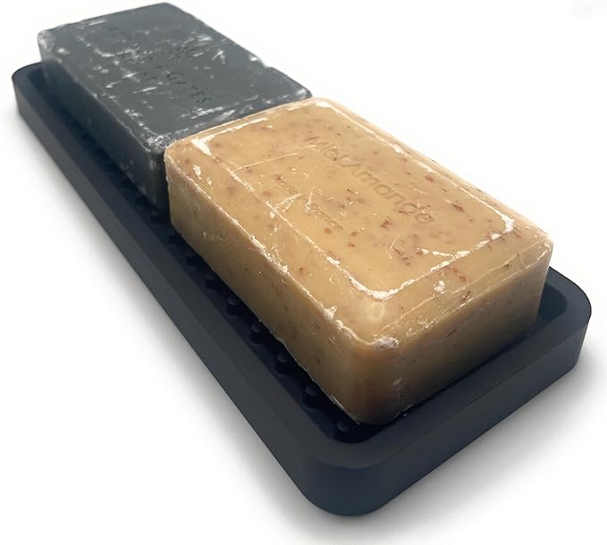 Happitasa Silicone Kitchen Sink Organizer Tray, Sponge Holder and Countertop Protector | Bathroom and Kitchen Soap Dish and Dispenser Tray (Black, 9"x3.5", 5.6 Ounces)