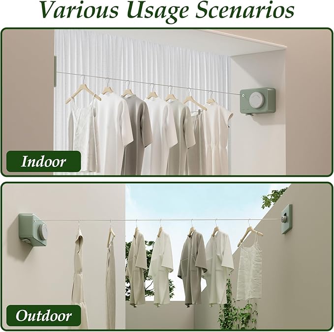 Danpoo Retractable Clothesline for Indoor/Outdoor Use - Adjustable 13.8ft Rust-Resistant Clothes Drying Line with Anti-Sag Function, Compact Design for Apartments, RV, Balcony & Laundry