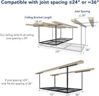 FLEXIMOUNTS 3x6 Overhead Garage Storage Adjustable Ceiling Storage Rack with 2-Pack 1x4ft 12-inch-by-48-inch Wall Shelf, 450lbs+300lbs Capacity, Black
