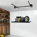 Overhead Garage Storage Rack, 4x4Ft Ceiling Storage Lift 79in Adjustable Height Garage Storage Organization Systerm, Heavy Duty Metal Garages Ceiling Storage Racks, 300lbs Load Capacity (Matte Black)
