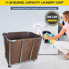 Commercial Laundry Cart with Wheels, Large Industrial Rolling Laundry Basket,Stainless Steel Heavy Duty Commercial Laundry Hamper with Waterproof Lning,Utility Cart, 260 LBS Load,11.35 Bushel