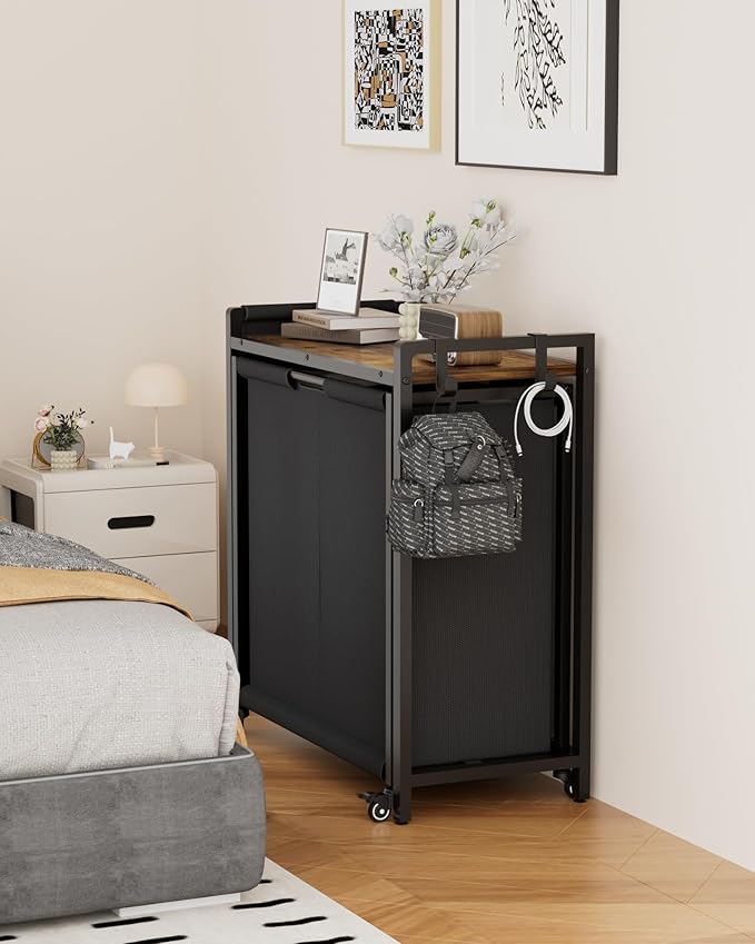 Laundry Hamper Sorter 2 Section 103L: Rolling Laundry Basket Organizer with Wheels & Shelf & Oxford Fabric Bags - Clothes Hamper with Shelf 2 Compartment for Room Organization and Storage