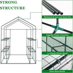 Walk-in Greenhouse with Iron Pipe Steeple, 77H x 56W x 56D inches, Greenhouse for Outdoors with Screen Windows, Green PE Cover, Roll-up Zipper Door, Portable Green House with Shelf Clips