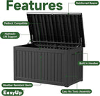 EasyUp 280 Gallon Deck Boxes Waterproof, Outdoor Large Storage Boxes with Lids, Outside Resin Storage Box & Deck Boxes for Patio, Garden Use(Black)