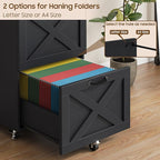 3 Drawer Small File Cabinet with Wheels, Farmhouse Vertical Filing Cabinet Fits Letter/A4 Size, Rolling File Cabinets Wooden Printer Stand for Home Office, Rustic Black