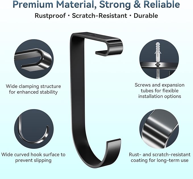 Bike Hooks for Garage Ceiling Storage Racks, 4 Pack Heavy-Duty Steel Thickened Flat Hooks, Supports Up to 50 lbs, Bike Hanger Add-On Overhead Garage Storage Rack & Wall Shelving, Black