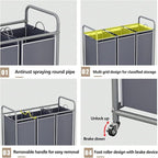 3-Bag Laundry Sorter Cart with Rolling Lockable Wheels, Removable Bags, 32.68 x 15.75 x 33.46 in, Black, Beige and Grey (Grey)