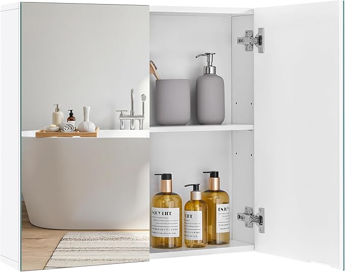 Yaheetech Bathroom Mirror Cabinet, Medicine Cabinet with 2 Frameless Mirrored Doors, Wall-Mounted Storage Cupboard with Adjustable Shelf for Living Room, Laundry Room, Mudroom