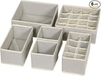 6 Pack Foldable Drawer Organizer Dividers Cloth Storage Box Closet Dresser Organizer Cube Fabric Containers Basket Bins for Underwear Bras Socks Panties Lingeries Nursery Baby Clothes Gray