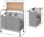 3 Bags Laundry Sorter Cart, Heavy Duty Rolling Laundry Hamper Sorter with Ironing Board(Grey)