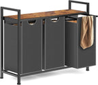Laundry Hamper, Laundry Sorter with 3 Pull-Out Removable Oxford Fabric Bags Cloth Laundry Basket 3 x 10 Gallons (Grey and Rustic Brown)