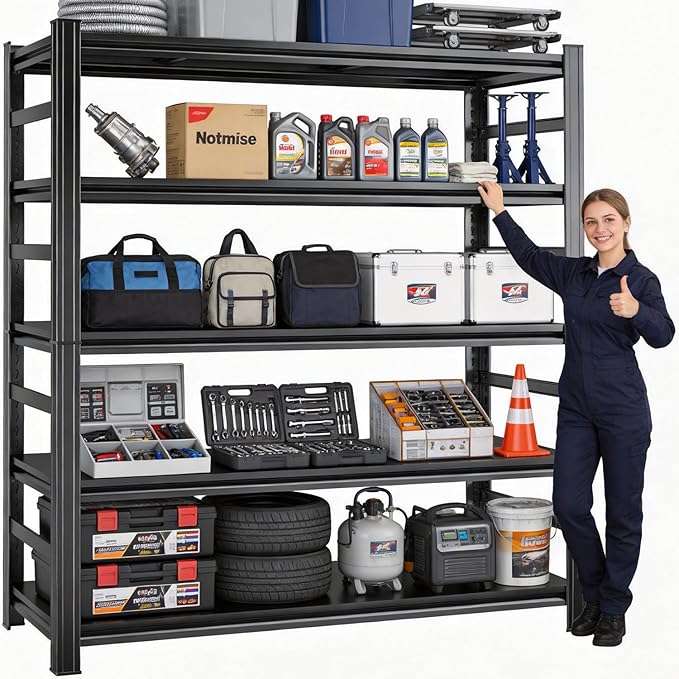 Heavy Duty 5-Tier Adjustable metal garage shelving Unit, corner shelf rack organization and storage shelves, 3000 lbs industrial shelving, tool organizer garage storage shelves 47.2"W × 23.6"D × 87"H