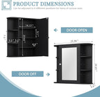 Shintenchi Bathroom Wall Cabinet with Mirror, Mounted Medicine Cabinets with 4 Internal and 6 Open Shelves, Mirrored Door Over The Toilet Storage, Black