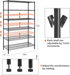 6000Lbs Capacity Heavy Duty Storage Shelves Commercial Wire Shelving Unit and Storage Adjustable NSF 6 Tier Metal Rack Shelf on Wheels for Garage Basement, 76 H x 48 L x 18 D - Black