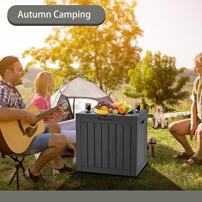 Outdoor Storage Box Waterproof, 35 Gallon Lockable Resin Deck Box Small, Patio Storage Bin for Pool Accessories Cushion Furniture, Garden Tools, UV-Resistant Outside Delivery Black