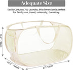 2 Pcs Durable Collapsible Laundry Baskets - Reinforced Mesh Pop Up Laundry Hamper with Pocket, Foldable Dirty Clothes Hamper with Carry Handles for Laundry, Bathroom, Kids Room, Dorm or Travel Beige