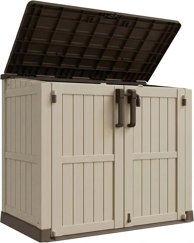 LHBcraft Waterproof Outdoor Storage Box 36 Cu Ft with Lockable Doors, Portable Horizontal Resin Storage Cabinet, Outdoor Storage Shed for Backyards, Easy to Assemble