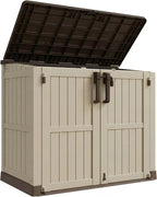 LHBcraft Waterproof Outdoor Storage Box 36 Cu Ft with Lockable Doors, Portable Horizontal Resin Storage Cabinet, Outdoor Storage Shed for Backyards, Easy to Assemble