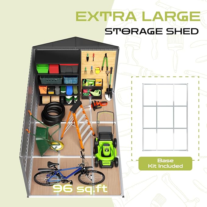12' x 8' XL Outdoor Storage Shed, Sturdy Metal Building w/Floor and Operable Window for Garden, Backyard, Poolside and Lawn, Grey