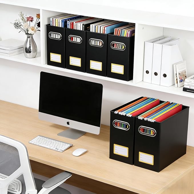 Collapsible File Organizer Box with Handle,12.20x5.11x9.84Inches, Filing Organizer for Home or Office, Small Portable File Box (1 Pack, Black-Yellow)
