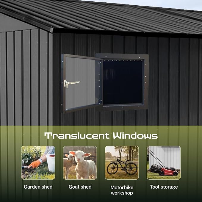 10' x 8' XL Outdoor Storage Shed, Sturdy Metal Building w/Floor and Operable Window for Garden, Backyard, Poolside and Lawn, Black