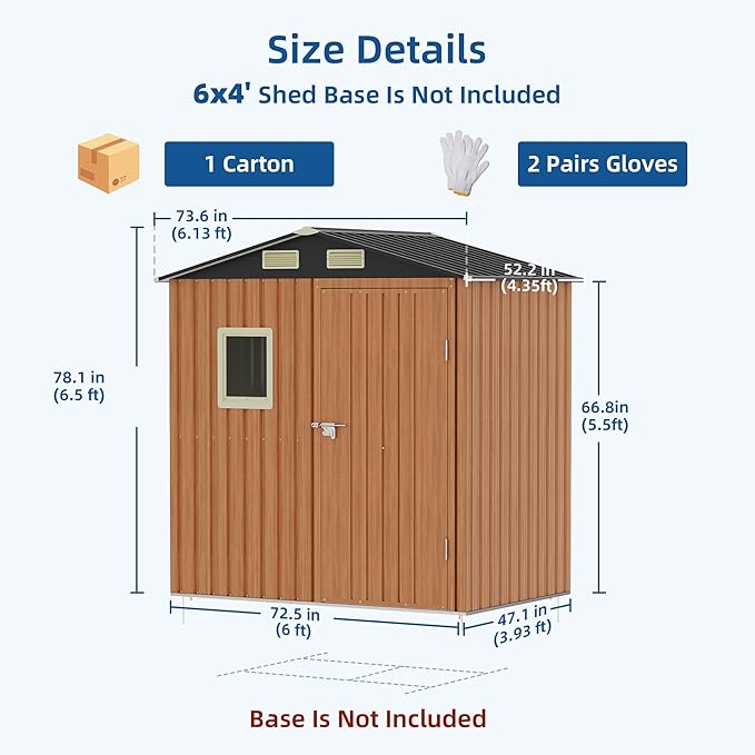 6x4 FT Outdoor Storage Shed, Garden Metal Shed with Lockable Doors & Window, Small Compact Tool Shed for Backyard, Patio & Lawn