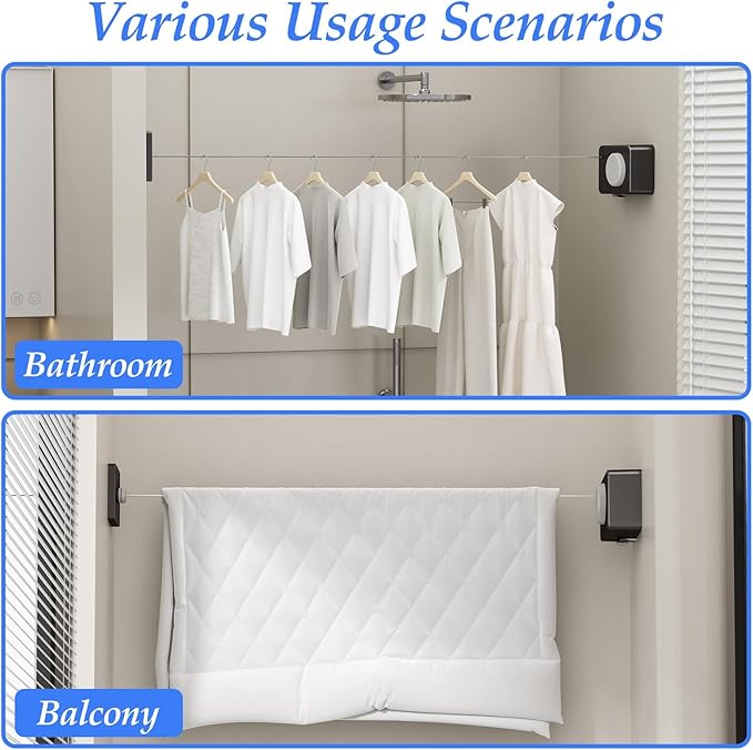 Danpoo Retractable Clothesline Heavy Duty- Anti-Sag Wall Mounted Indoor/Outdoor Clothes Drying Line with Stainless Steel Rope & Pulley System